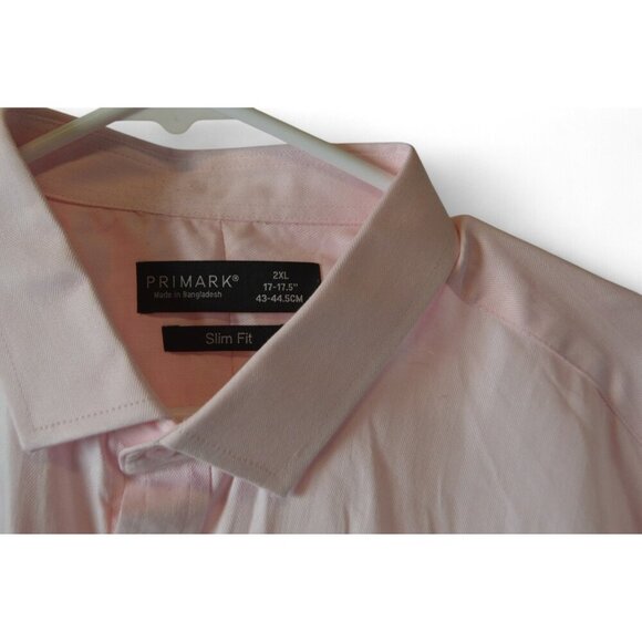 Primark Men’s Pink Slim Fit Dress Shirt 2XL Long Sleeve Button Front - Picture 2 of 3